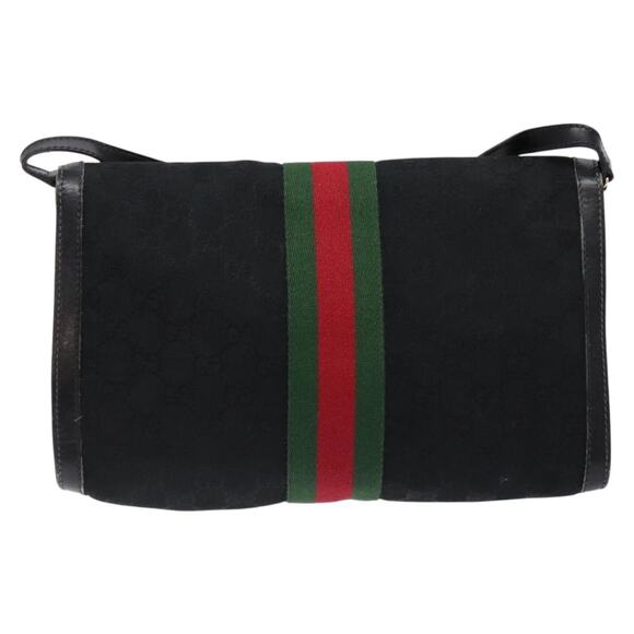 GUCCI Web Sherry Line GG Canvas Shoulder Bag Black Gold 37 04 37 04 - Picture 3 of 16